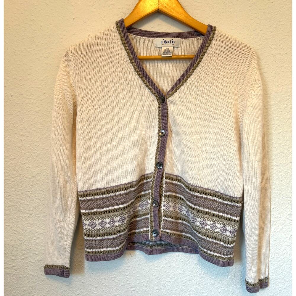 Vintage Cardigan Linen Small Cottage Fairy Coquette Granny Purple and Green